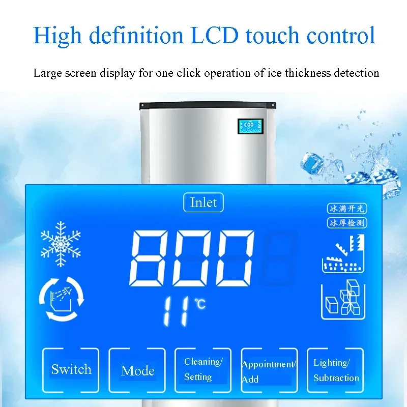 Commercial Cube Ice Maker With Water Drain Pump 300/350KG/24H Freestanding LCD Touch Screen Liquid Freezer Ice Machine