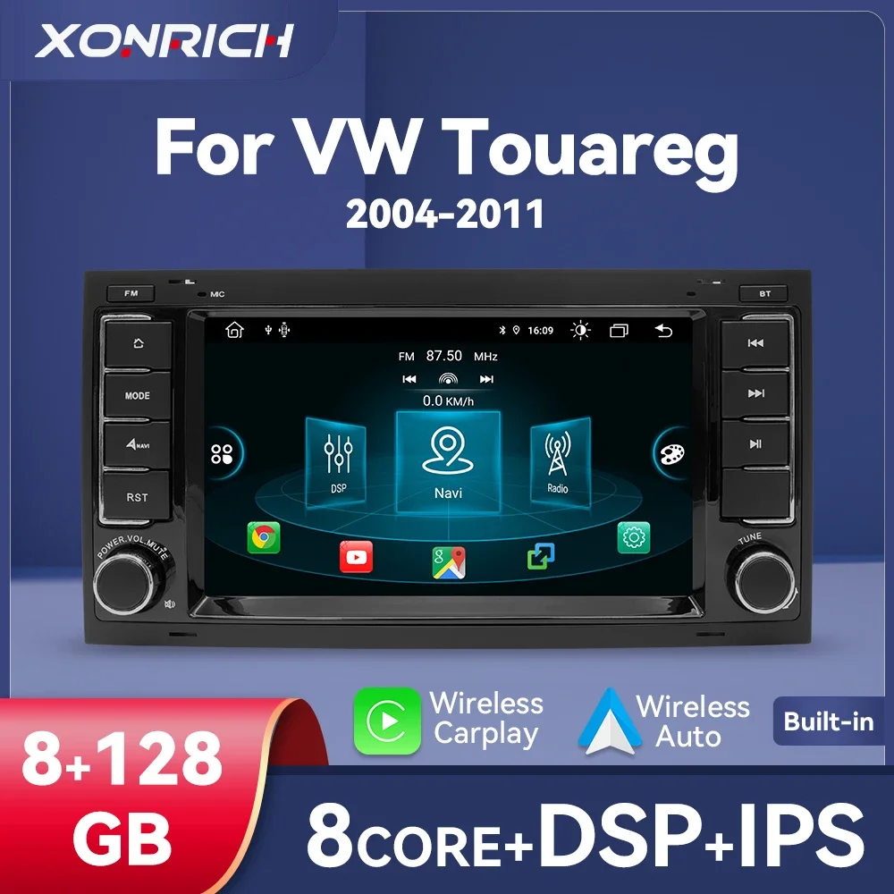 1Din Android12 8GB+128GB Wireless Carplay Car Auto Radio For VW Volkswagen Touareg Transporter T5 4G Wifi GPS Navigation DSP RDS