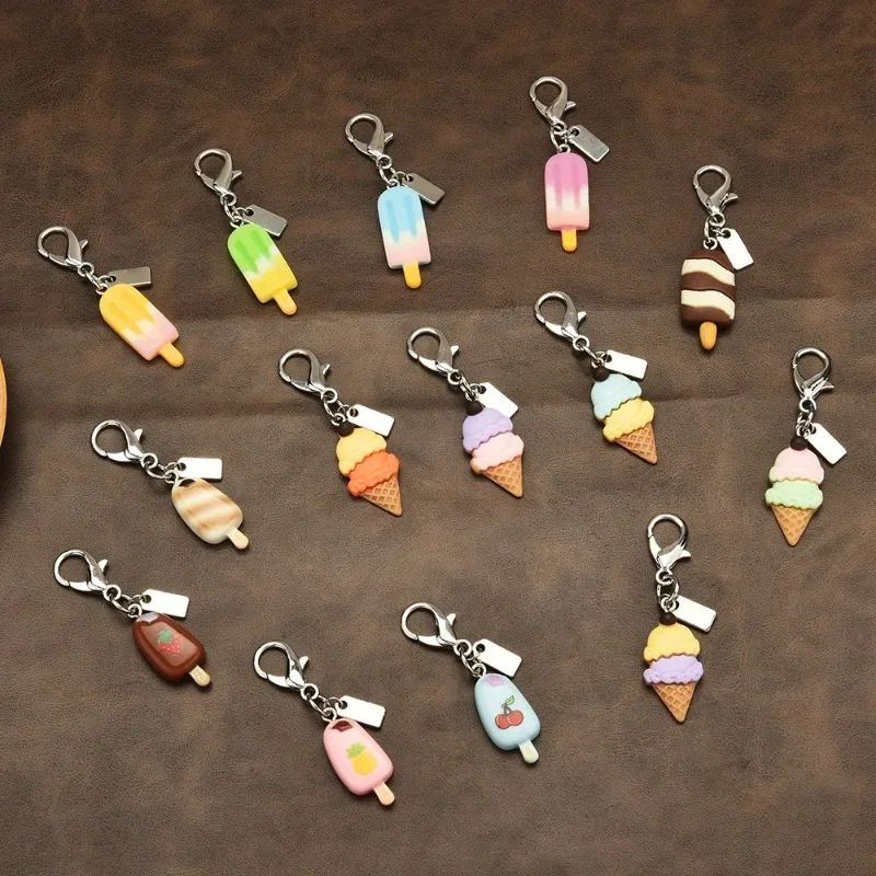 آيس كريم راتينج المصاصة المقلد المصنوع يدويًا، وسلاسل مفاتيح معبأة، وسلاسل مفاتيح مصاصة مخصصة ومبتكرة