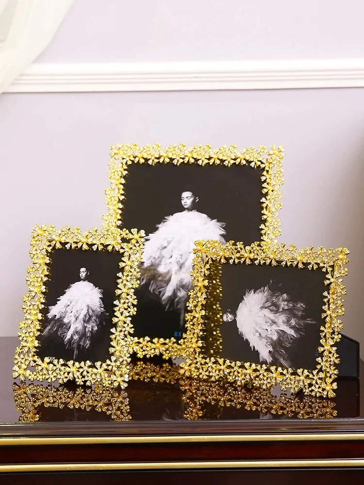 Photo Frame Golden Flowers Modern Wedding Family Home Decoration Gold Picture