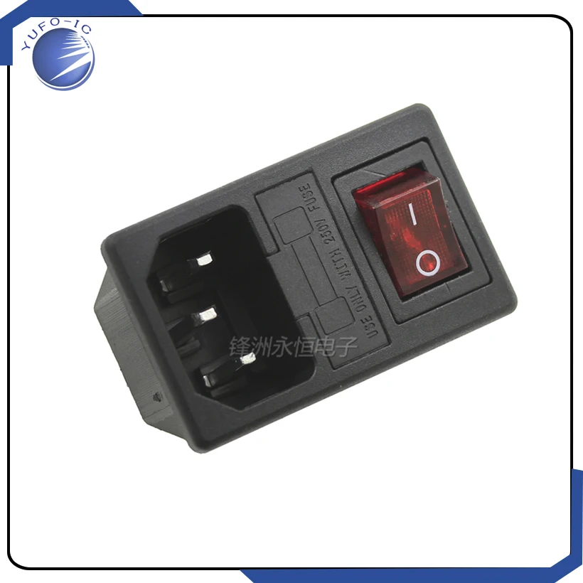 Free Shipping 2Pcs AC-01 New Black Red AC 250V 10A 3 Terminal Power Socket with Fuse Holder 5*20MM 4PIN