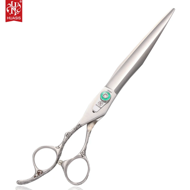 

HUASIS HU25 Sword Blade Japanese Steel Pet Grooming Shears Matte silver Left Hand Scissors 8inch With Easy-Adjust Tension Screw