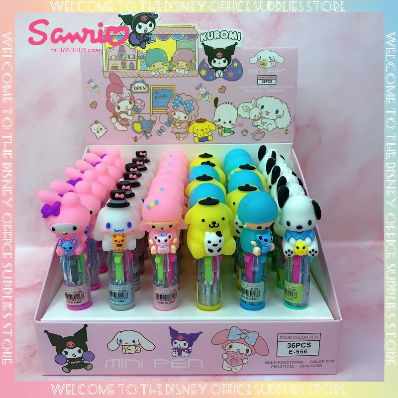 

Sanrio Cartoon Multi-Color Pen Pom Pom Purin Kuromi Four-Color Pen Marker Silicone Figure Head Short Four-Color Ballpoint Pen