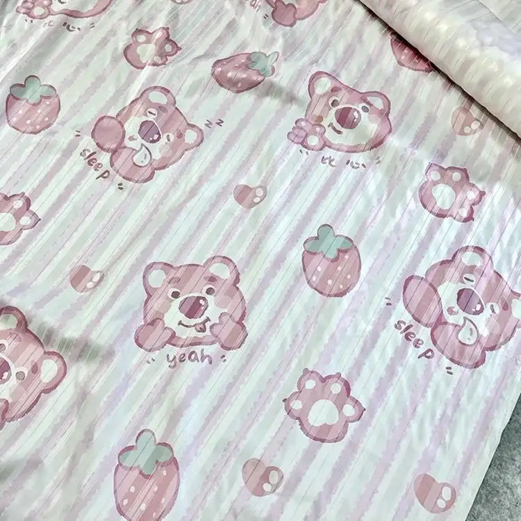 158 Wide 26 MM, Cartoon Strawberry Bear, Silk Cotton Satin Strip Fabric, Children's Silk Bedding