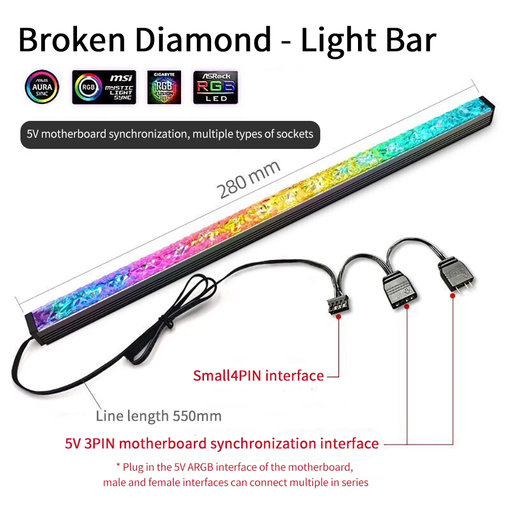 

1PC Magnetic ARGB Light Strip 5V/3PIN Small 4Pin Sync Motherboard Strip Lights Color Changing Light Speed Led Strip