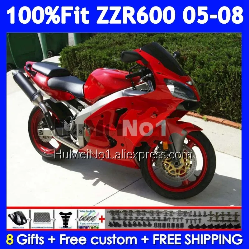 Injection Body For KAWASAKI NINJA ZZR-600 ZZR 600 CC 204No.179 ZZR600 05 06 07 08 2005 2006 2007 2008 OEM Fairings red stock