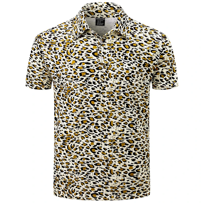 

Harajuku Personality Polo Shirt For Men Strong Color Lapel T-shirt Cool Spotted Leopard Outdoor Street Casual Loose Tee Shirts