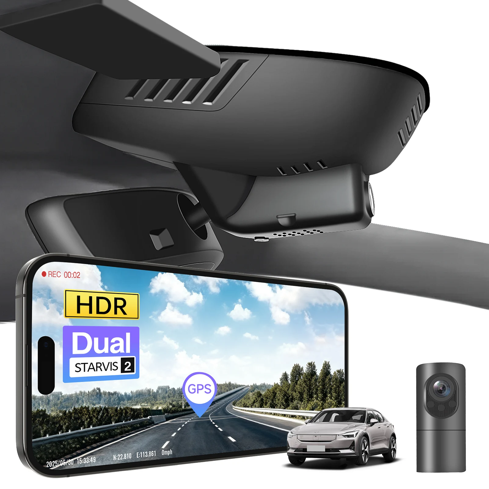 Mangoal STARVIS 2 Sensor Dash Cam 4K For Volvo Polestar 2 Dash Car Camera 2021-2024 GPS WiFi & APP 5GHz Plug and Play Recorder