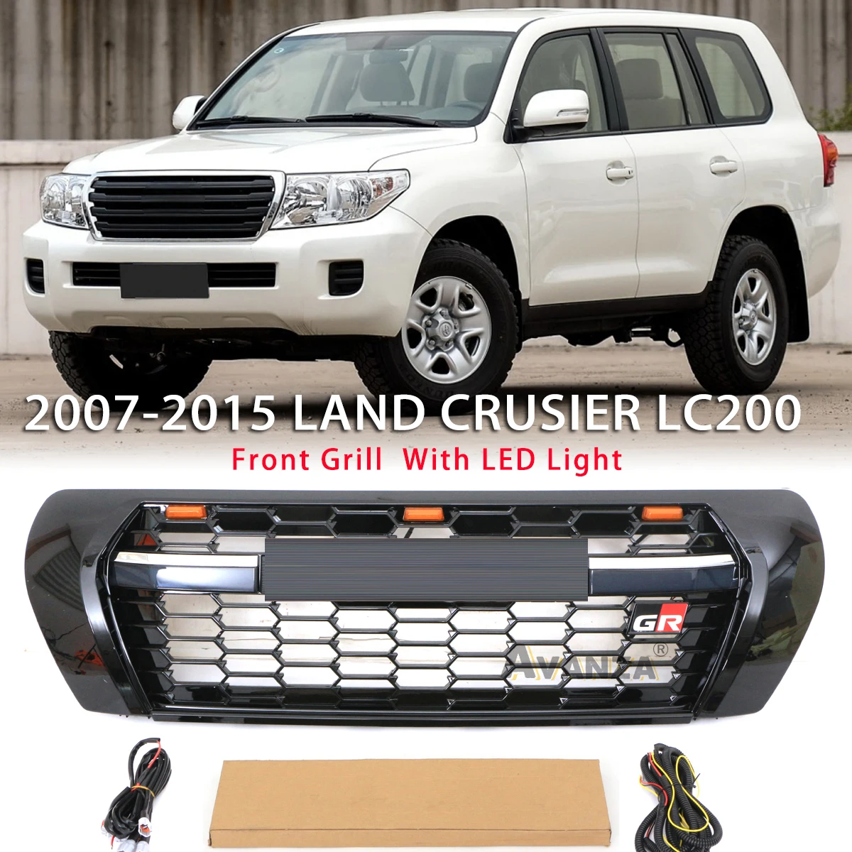 

Front Grille W/lights Fits For 2007 - 2015 Toyota Land Crusier LC200 Black Grill GR model