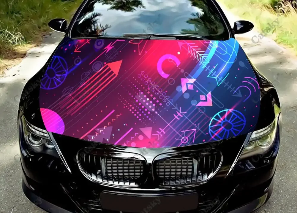 Futuristic Pattern Car Hood Vinyl Stickers Wrap Vinyl Film Engine Cover Decals Sticker Car Hood Protective Film