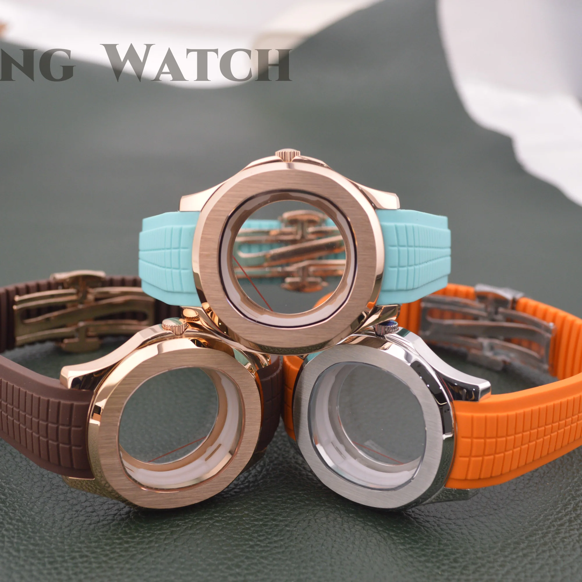 

NH35 Case Strap Rubber Bracelet Sapphire Glass Stainless Steel Watch Case for NH34 NH35 Movement Nautilus AQUANAUT Case Parts