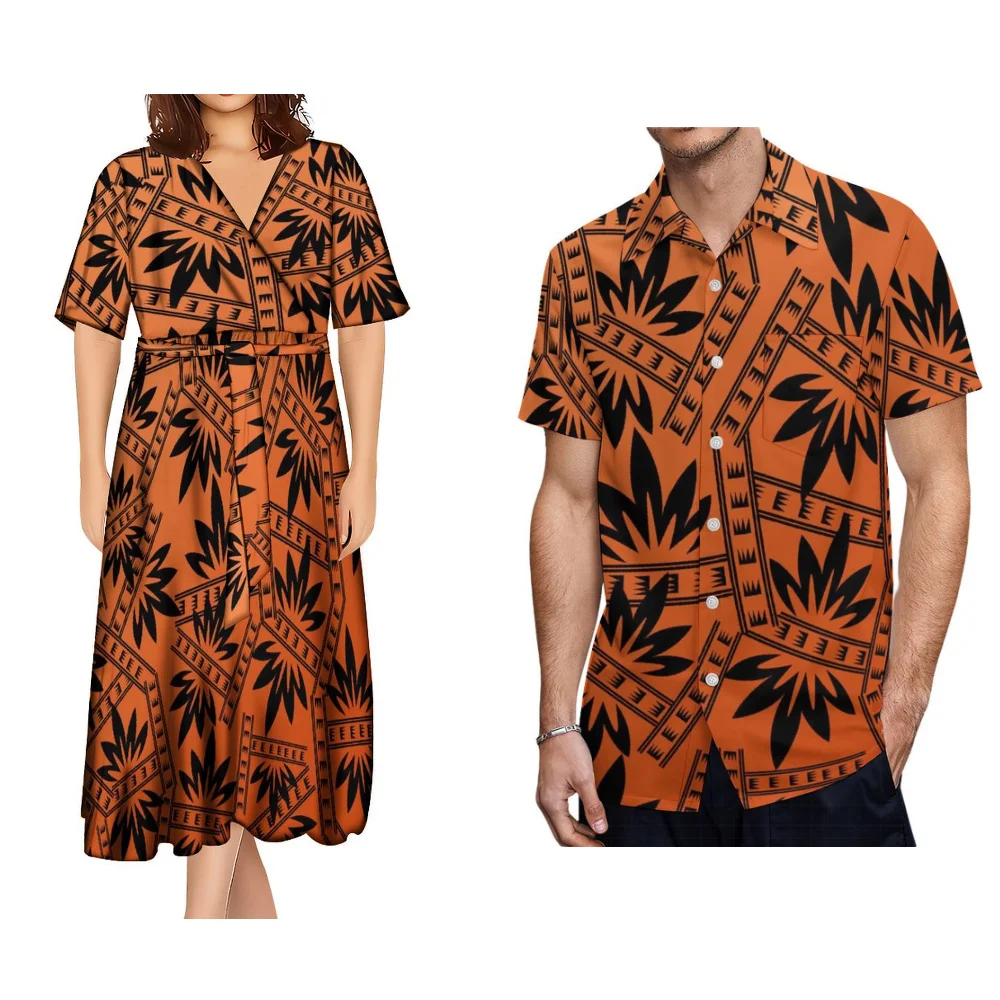 2024 New Fiji Island-Style abbigliamento estate coppia vestito da donna nuovo Design vestito camicia da uomo con stampa polinesiana