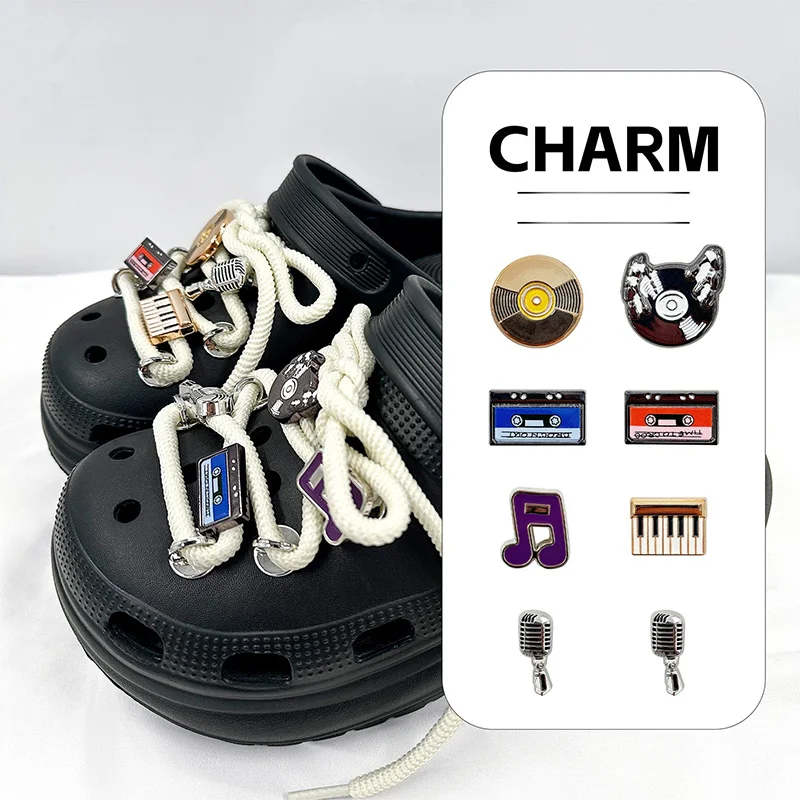 1 Set/10 Stück Musikalische Schnürsenkel, lustige Cartoon-Instrumenten-Schuhanhänger, abnehmbares Zubehör für Sandalen und Slip-On-Schuhe