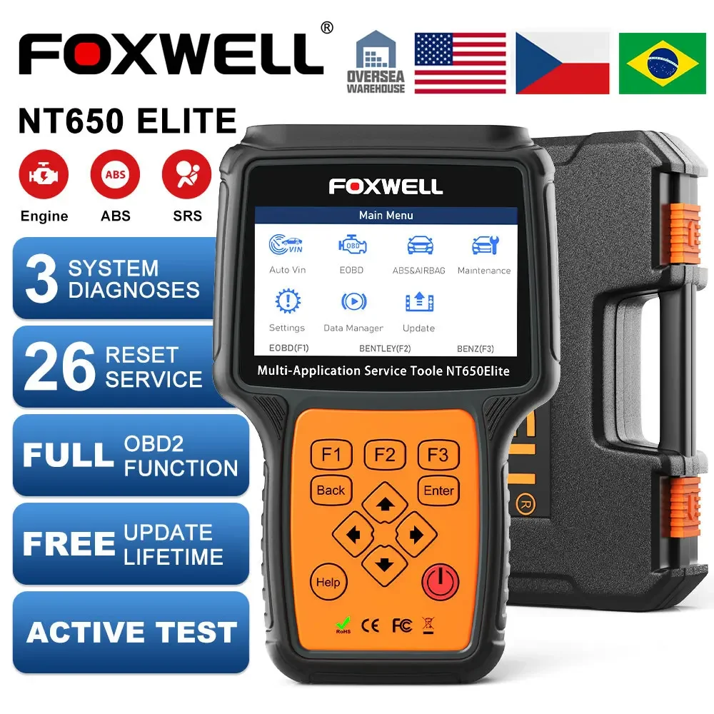 FOXWELL NT650 Elite OBD2 Automotive Scanner TPMS SAS A/F Oil EPB BRT DPF 26+ Reset ABS SRS Professional Car Diagnostic Tool