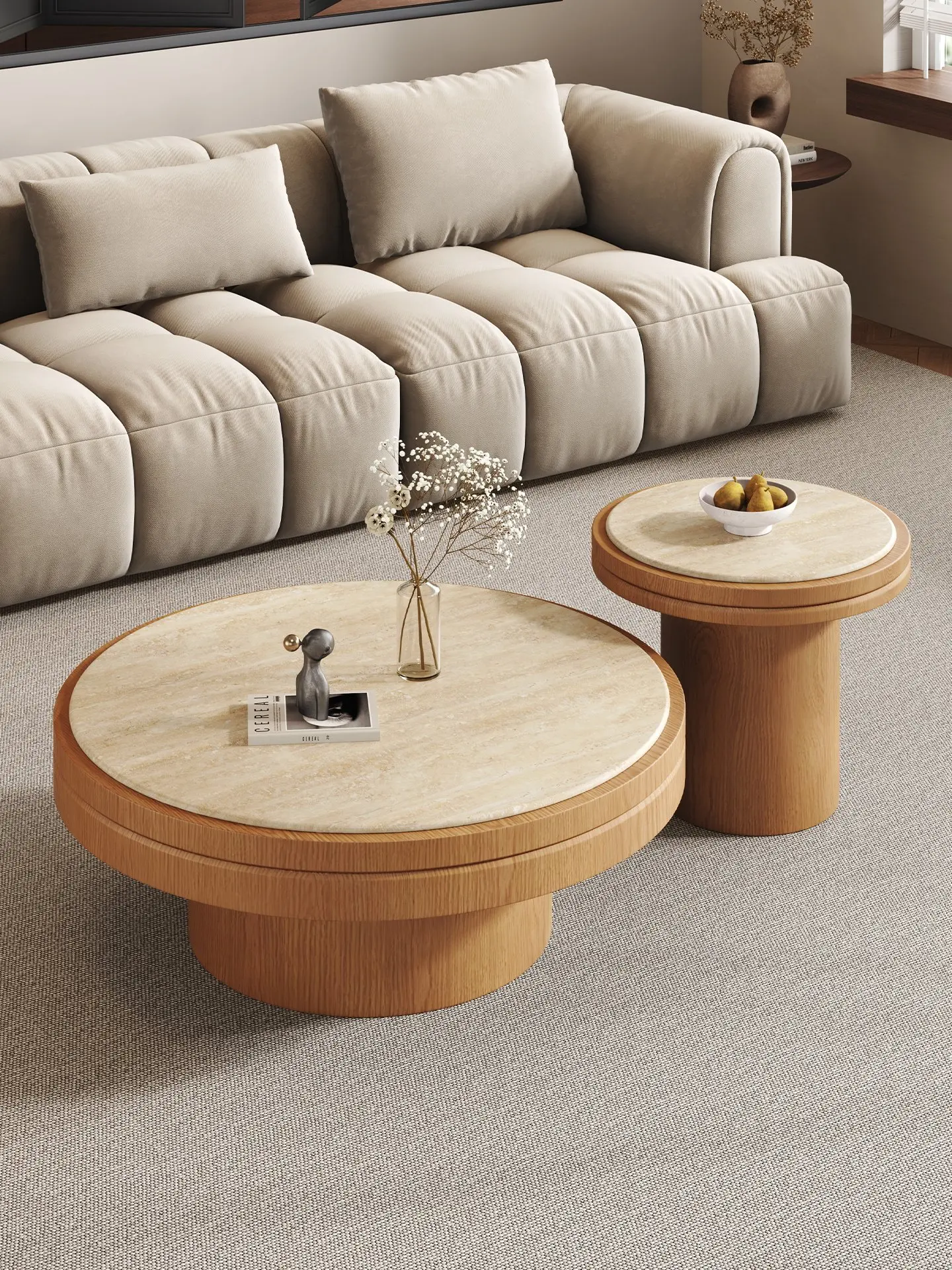 Solid wood style rock slab coffee table Modern design Simple high-end living room Household small apartment coffee table