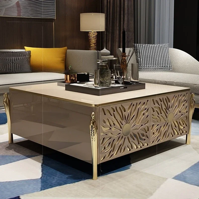 Light luxury coffee table post-modern stainless steel minimalist TV cabinet combination marble furniture living room rectangular