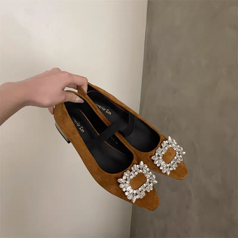 Design Crystal Women Mary Jane Shoes 2025 Spring Autumn Fashion Wedding Dancing Party Woolen Single Shoes Pumps Pumps New