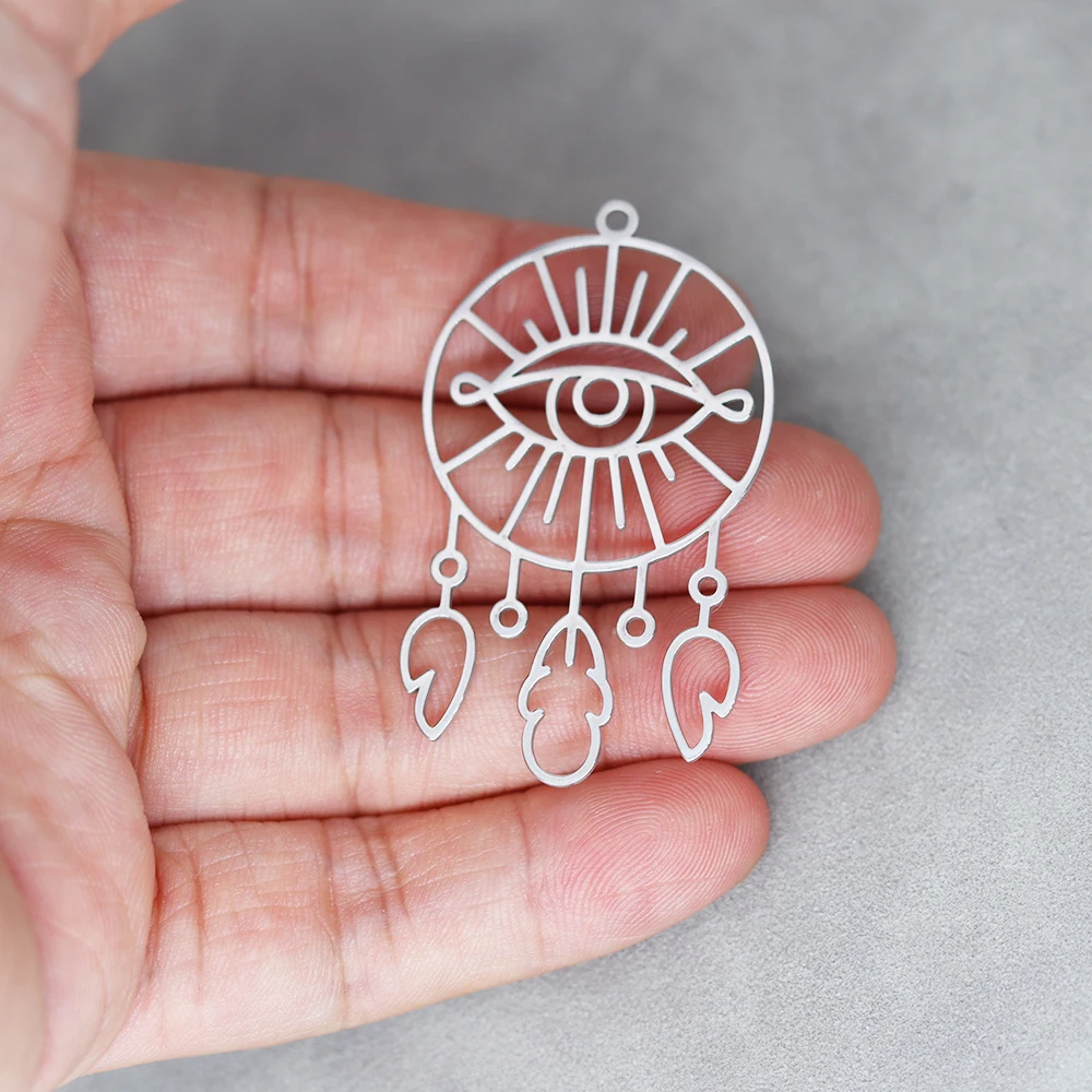 3PCS Devil Eye Tassels Dreamcatcher DIY Earrings Stainless Steel Pendant Charm For Jewelry Making Necklace Women Girl Accessory