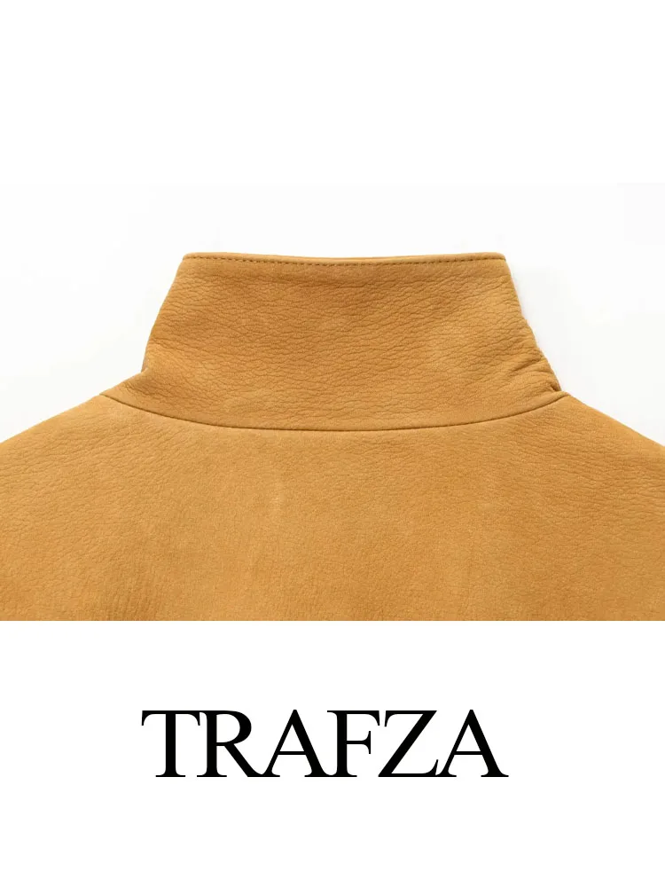 

TRAFZA Woman Autumn Elegant Street Style Short Coats Women's Chic Single-Breasted High Collar Decorate Casual Loose Jacket