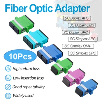 10 adet SC SC UPC/APC/OM3/OM4 kuplörler, dubleks Fiber optik adaptörler kablo konnektörleri SM MM Fiber Simplex flanş Ftth