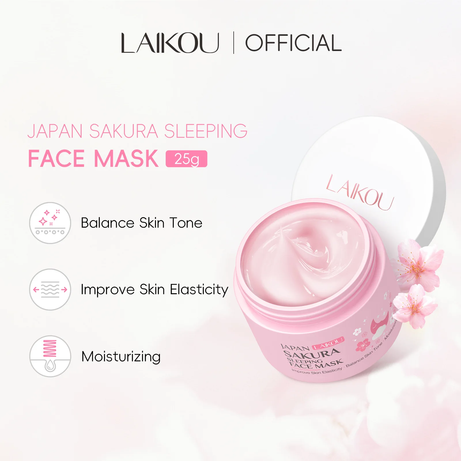 LAIKOU Sakura Sleeping Mask, Overnight Hydrating Face Mask for Dry Skin, Moisturizing Gel Night Cream 25g Fast Absorbing