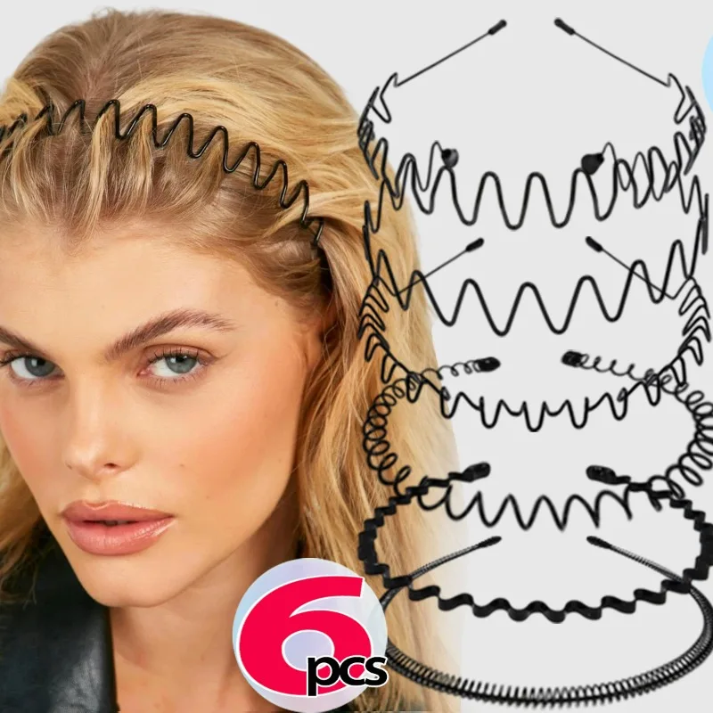 

1/6Pcs Fashion Black Wave Hair Band Unisex Wavy Men Women Simple Hair Head Hoop Band Sports Headband Hairband Hair Accessories
