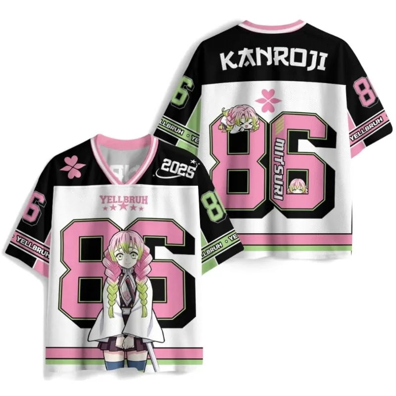 2026 New Demon Slayer: Kimetsu No Yaiba Love Pillar Mitsuri Kanroji Jersey - Stylish V-neck Unisex Children's Sports T-shirt