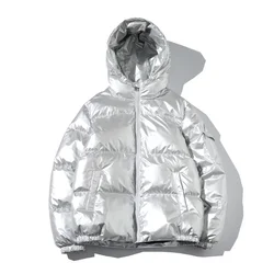 Women's Short Jacket Winter Glossy Silver/Black/Gold/Blue Large Size 5XL Hooded Parka Outwear Down Padded Coats Female