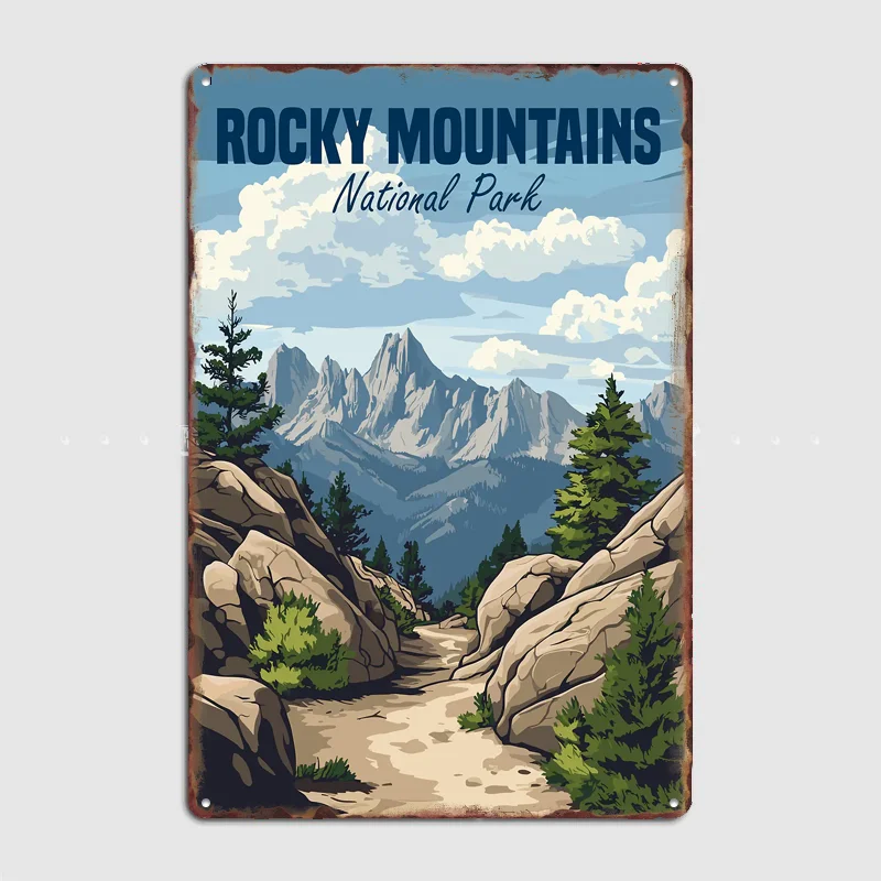 

Rocky Mountains National Park Travel Poster Metal Sign Bar Custom Bedroom Indoor Home Wall Decor Posters Room Decoration