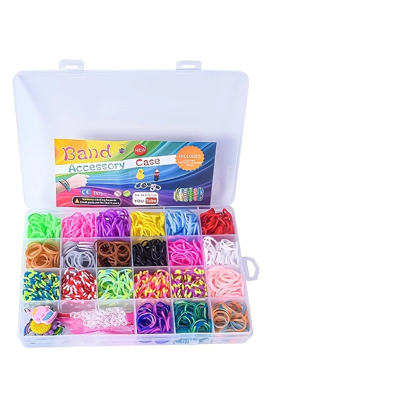 1300 Uds 24 rejillas/juego de bandas de goma fabricación de joyería DIY Kit de telar de banda de goma multicolor para pulseras conjunto de pulseras DIY bandas de telar