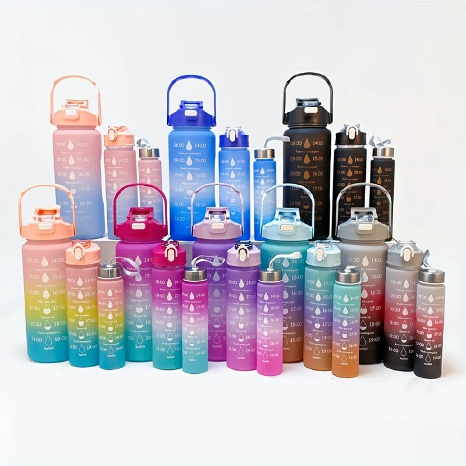 3pcs Gradient Color Water Bottles With Time Marker And Straw, Leakproof Dual Drink Sports Bottle, Portable For Travel, Camping,