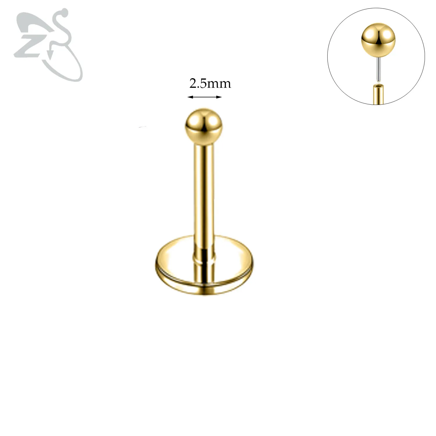 ZS 1 ST 18G/20G Zilver Kleur Lip Stud Rvs Lip Piercings voor Vrouwen Goud Kleur oorbellen 5mm/6mm/7mm/8mm Lichaam Sieraden