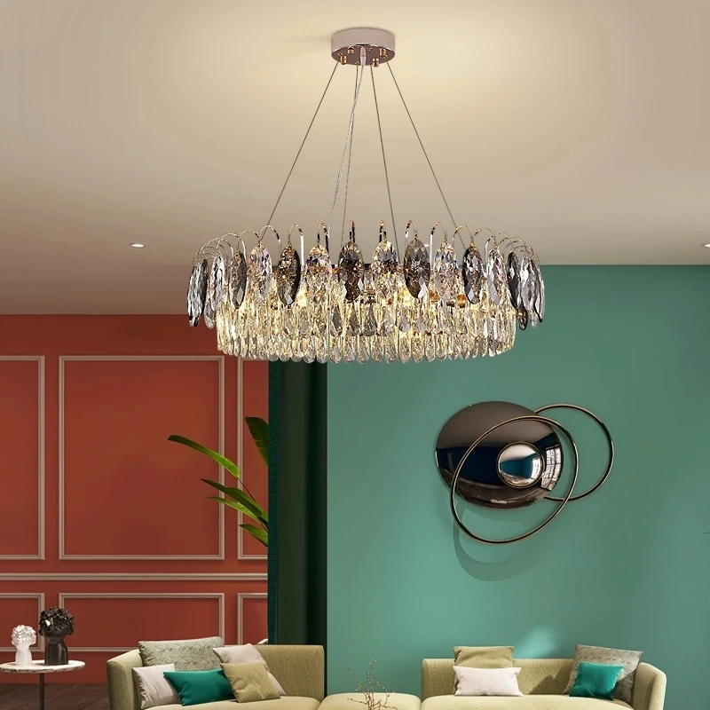 

Luxury Circle Chandeliers LED Light for Living Dining Room Bar Golden K9 Crystal Oval Give Away Bulbs Lustres Ring Pendant Lamp