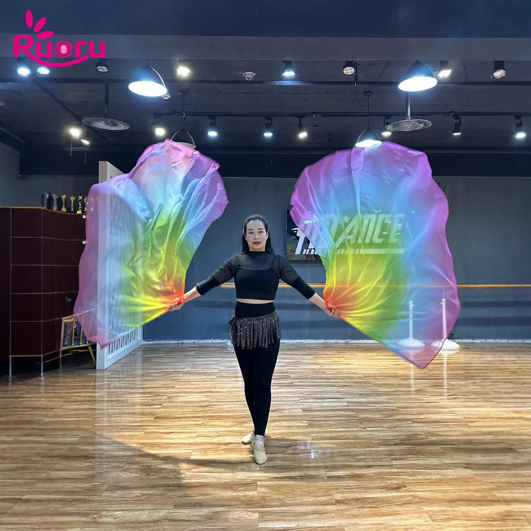 Ruoru 2PCS 190*140cm Rainbow Color Dance Flag Stage Performance Props Workship Flags for Dance Gradual Veils Praise Dance Flag