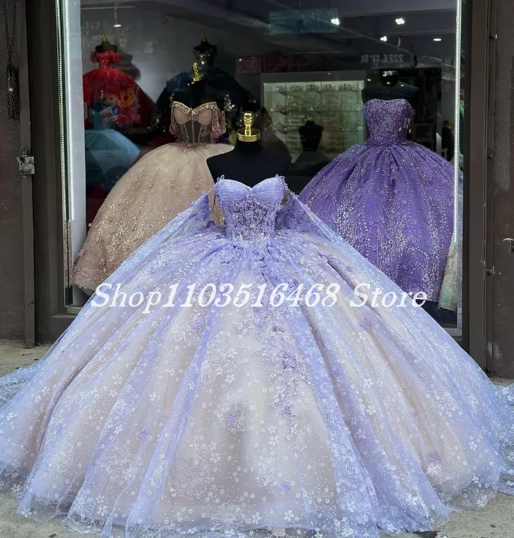 Vestido De Quinceañera púrpura De princesa De ensueño, chal con correa De lentejuelas y tachuelas De cristal, De lujo, 15, 2024, 2024