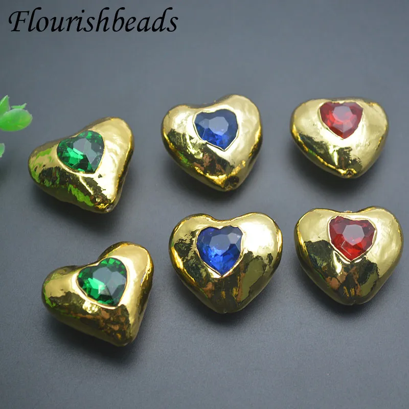 Green Red Blue Color Crystal Heart Shape Loose Beads Gold Plated Glass Bead Accessories DIY Jewelry Findings