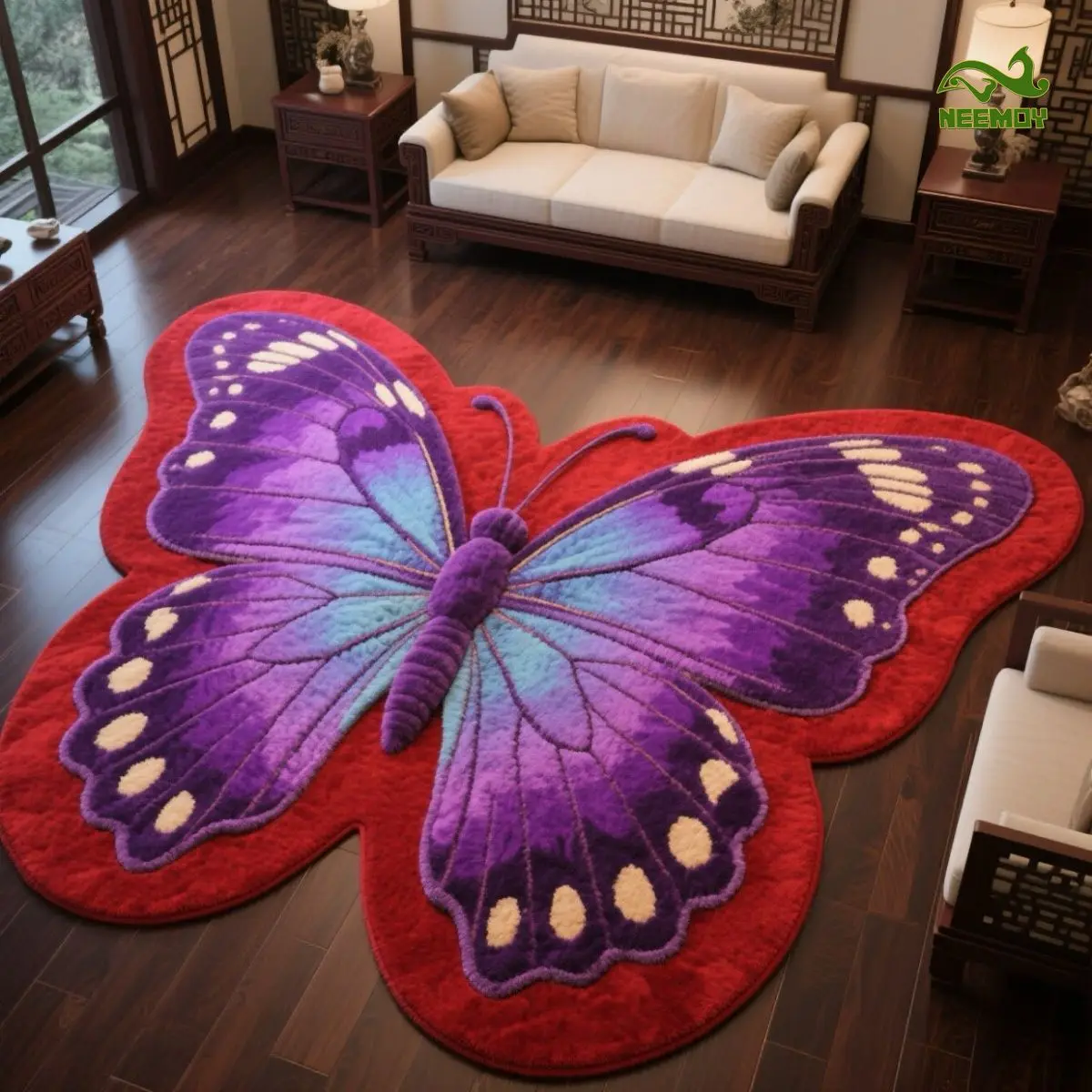 Crystal Velvet Butterfly Carpet Light Luxury Living Room Bedroom Bedside Floor Mat Irregular Circular Three-dimensional Carpet