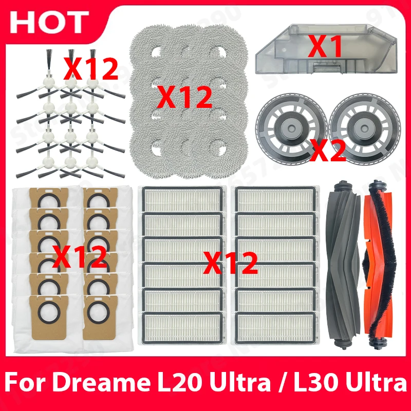 

For Dreame L20 Ultra / L30 Ultra Spare Parts Vacuum Cleaner Main Side Brush HEPA Filter Mop Cloths Dust Bag Accessories