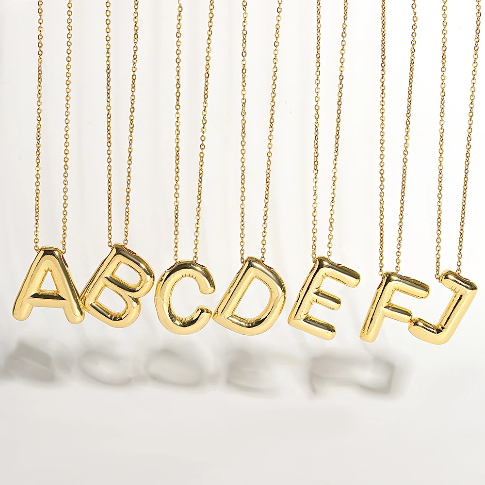 Chunky Alphabet Balloon Letter Pendant Necklace A-Z Name Personalized Bubble Necklace for Family Women Men Fashion Jewelry