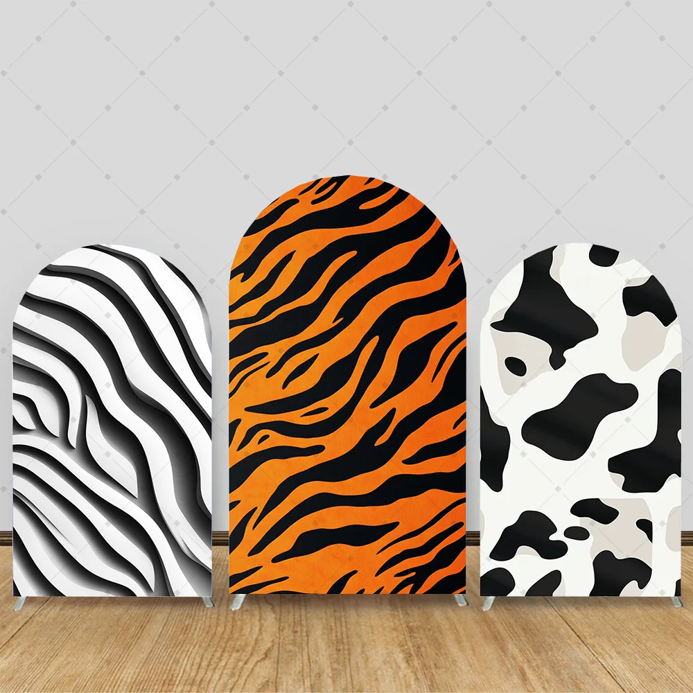 

Safari Arch Backdrop Cover Jungle Animals Leopard Giraffe Zebra Cow Texture Background Wild One Birthday Baby Shower Party Decor
