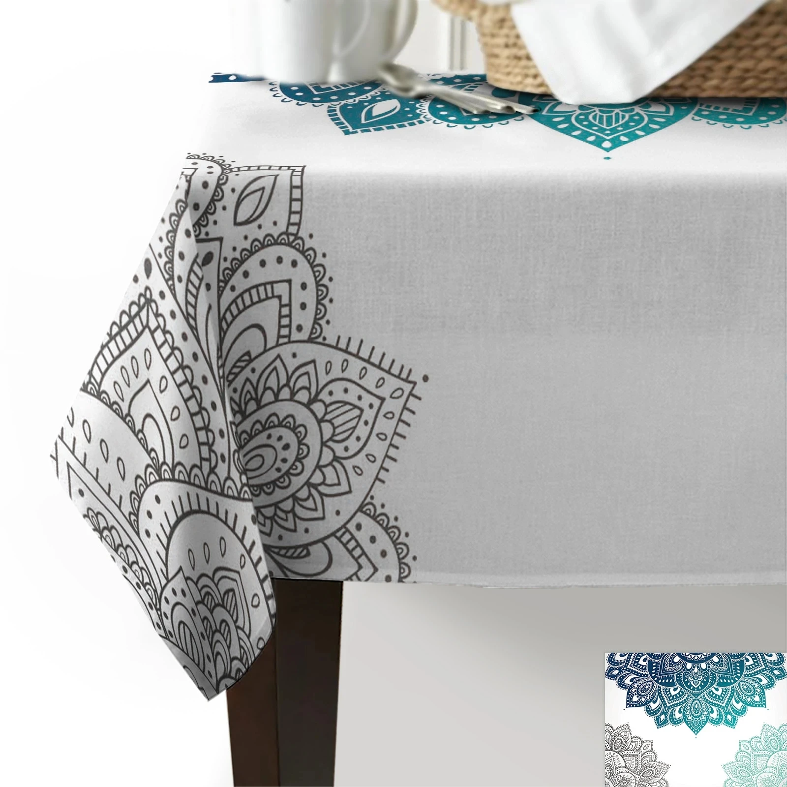 Mandala Gradient Rectangular Waterproof Tablecloth Holiday Party Decoration Dining Table Cover for Kitchen Home Decor Tablecloth