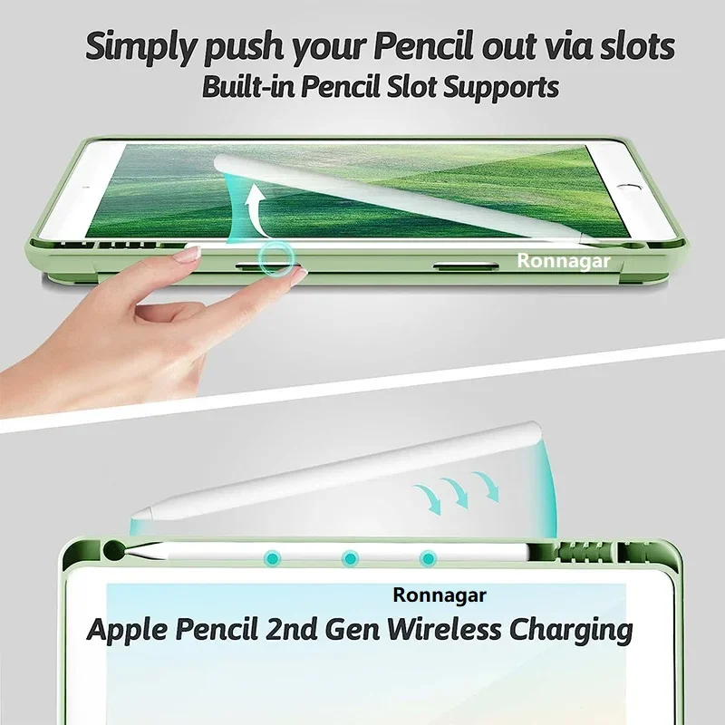 مع فتحة قلم رصاص حافظة لجهاز IPad A16 11th 2025 2024 Air11/13 M3 Pro11 M2 M4 10th 7 8 9th 5/6th Air5/4 غطاء سيليكون سائل