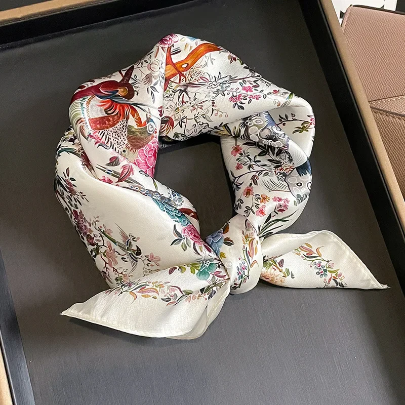 Luxury Brand 100% Natural Silk Scarf Women Design Small Square Shawl Hair Ribbon Headband Fashion Neckerchief Bandana