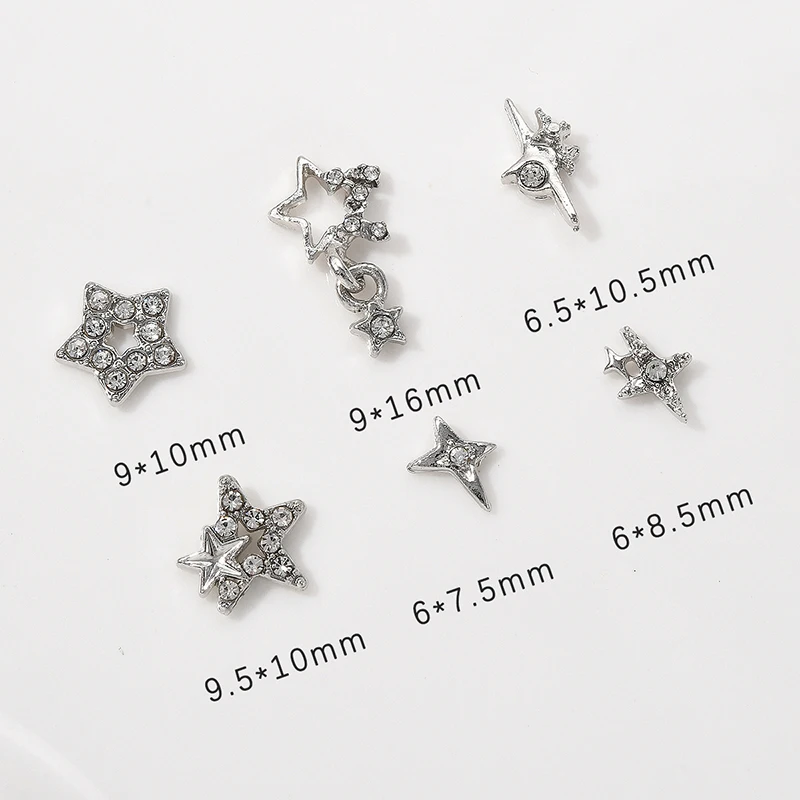 30 قطعة نجمة فضية مسمار السحر لامعة ثلاثية الأبعاد نجوم مسمار الأحجار الكريمة ضوء النجوم مجوهرات أظافر سحر لتزيين الأظافر الاكريليك