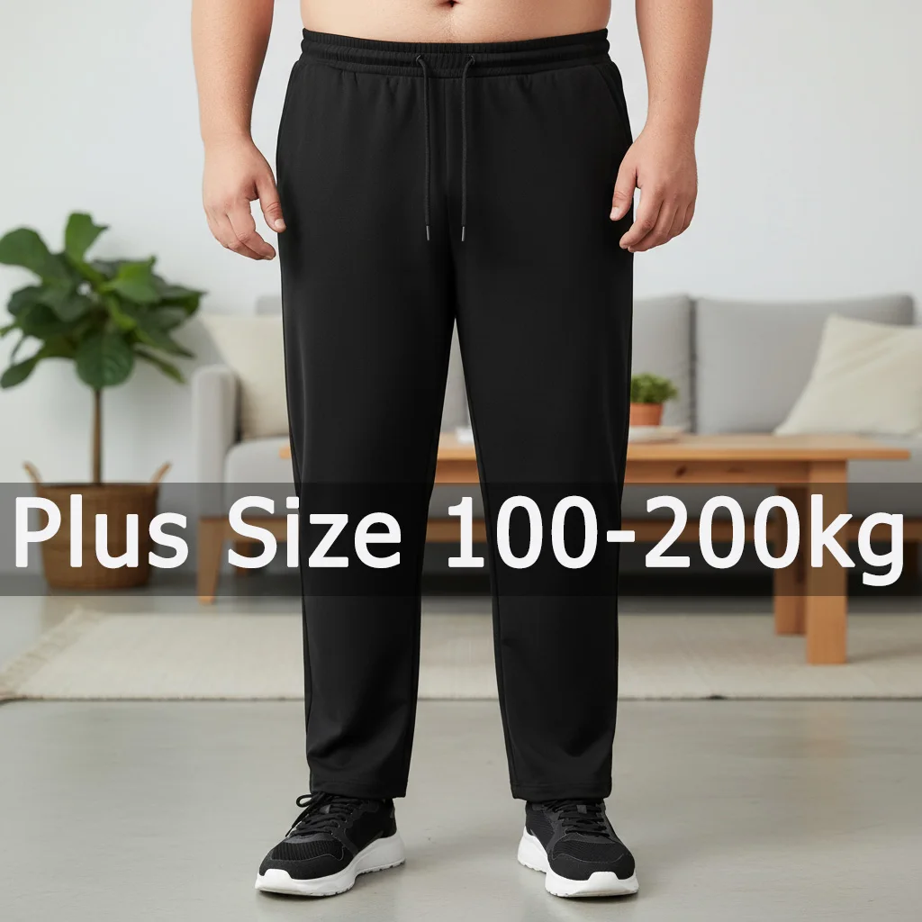 حجم كبير الرجال السود السراويل الطويلة الخريف الشتاء الرياضة سراويل تقليدية 4XL 5XL 6XL 7XL 100-200 كجم فضفاض بنطلون كبير الحجم الرجال الملابس #1
