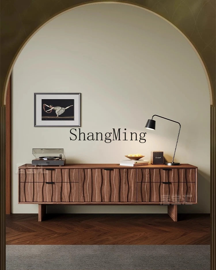 

CL wood TV storage cabinet walnut color household medieval storage cabinet