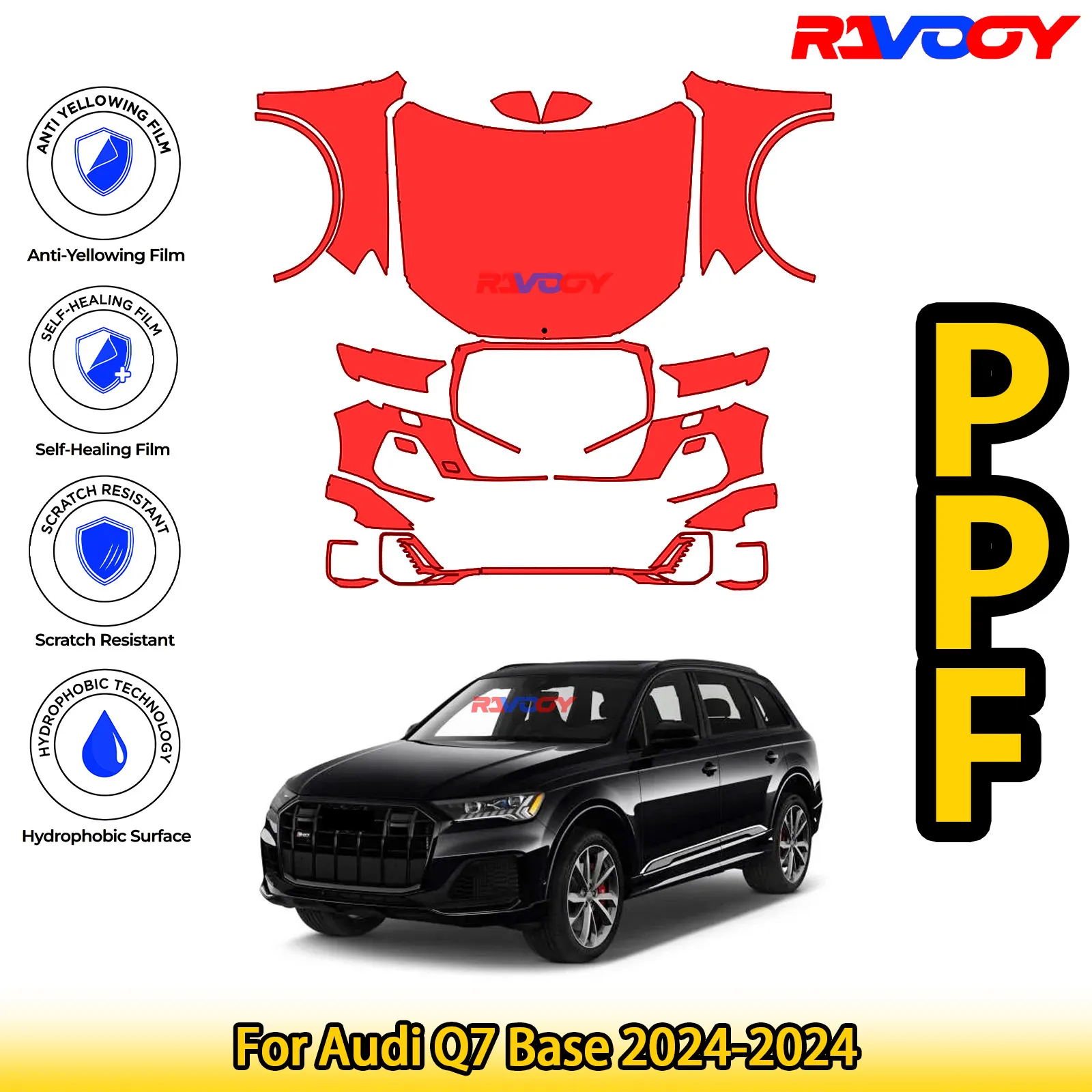 

Для Audi Q7 Base 2024-2024 глянцевая матовая черная предварительно вырезанная передняя защитная пленка PPF для защиты от краски
