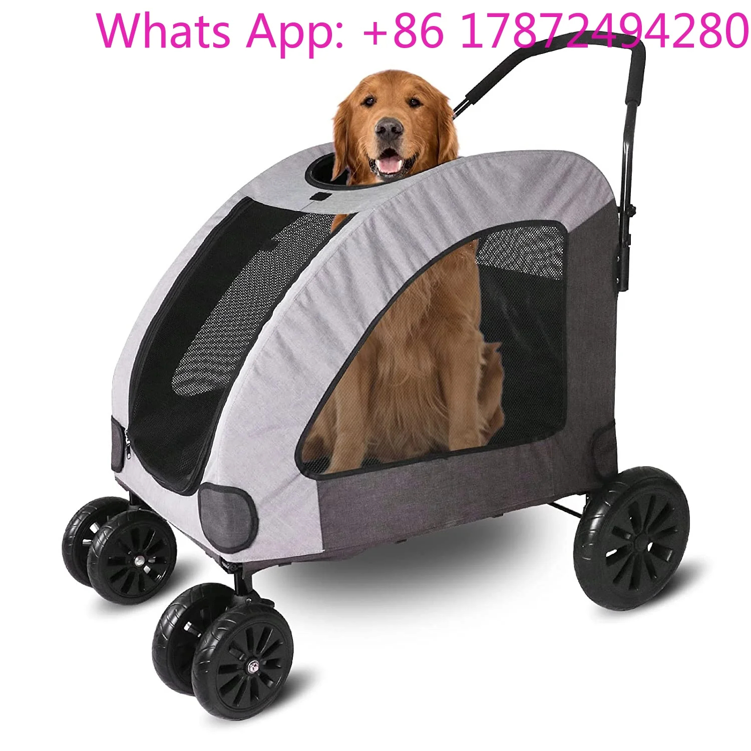 4 Wheels Luxury Folding Large Pet Trolley Pet Stroller Dog Carrier Detachable Travel Big Dog Stroller up to 120 Lbs Foldable