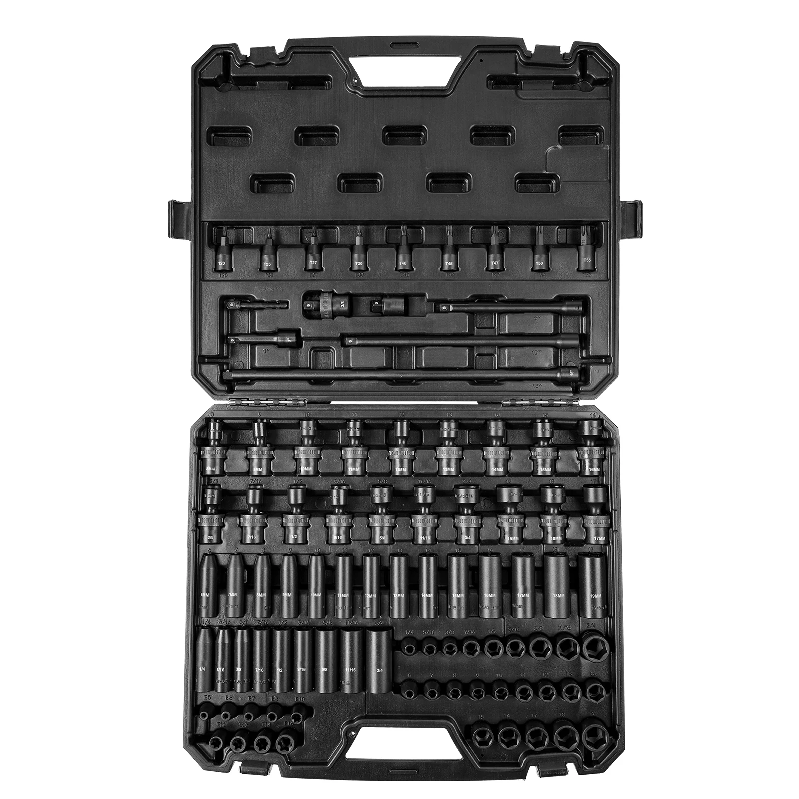 SucceBuy 90PCs 3/8" Drive Impact Socket Set SAE 1/4"-3/4" and Metric 6-19mm Socket Set 6 Point Cr-Mo Alloy Steel for Auto Repair
