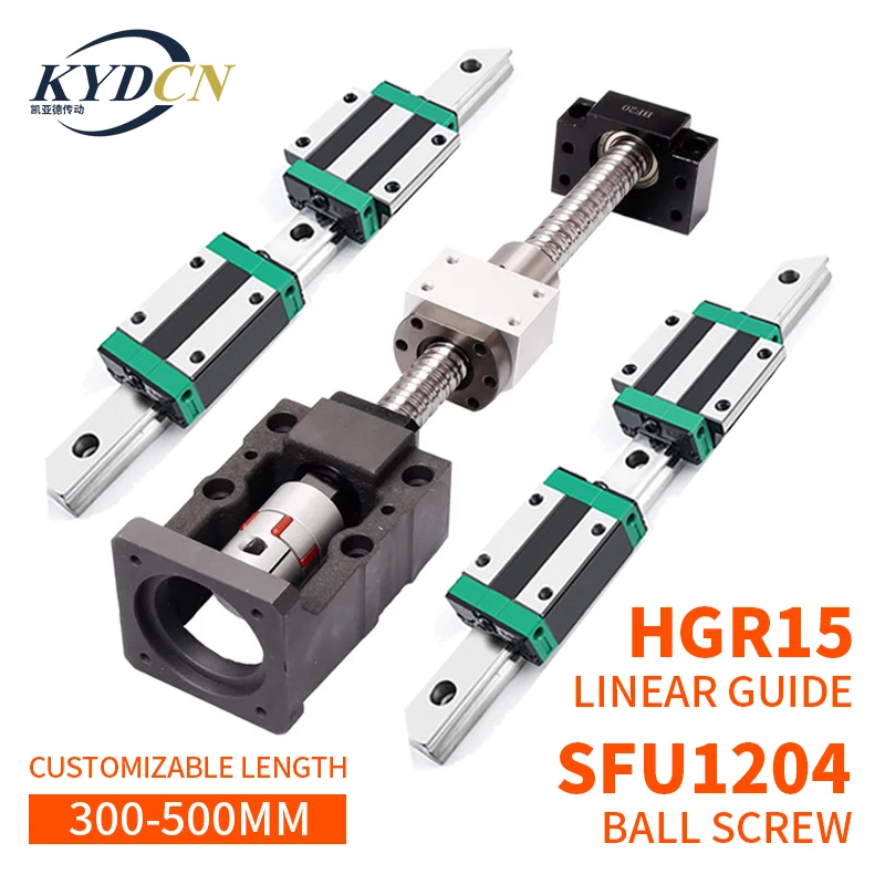 KYDCN 1 set HGR15 linear guide+ SFU1204 L300-500mm ball screw Kit+Motor base for CNC part